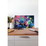 Renkli Soyut Cam Kesme Tahtası, Silikon Ayaklı, Isıya Kırılmaya Dayanıklı, Sunum Kesim Tablası - 23 x 35 cm