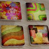 Renkli Soyut Desenleri Doğal Taş Bardak Altlığı 4'lü set - Natural Stone Coasters