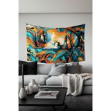 Renkli Soyut Yüzler Desenli Duvar Halısı Duvar Örtüsü Tapestry Süetimsi Dokulu%100 Polyester Kumaş