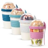 Renkli Take and Go Kaşıklı Hazneli Meyveli Yoğurt Kabı Piknik Iş Atıştırmalık Diyet Müsli Granola Süt Bardağı (4'lü Set 2)