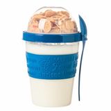 Renkli Take and Go Kaşıklı Hazneli Meyveli Yoğurt Kabı Piknik Iş Atıştırmalık Diyet Müsli Granola Süt Bardağı (Gece Mavisi)