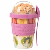 Renkli Take and Go Kaşıklı Hazneli Meyveli Yoğurt Kabı Piknik Iş Atıştırmalık Diyet Müsli Granola Süt Bardağı (Pembe)
