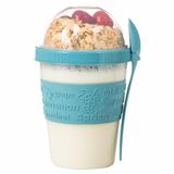 Renkli Take and Go Kaşıklı Hazneli Meyveli Yoğurt Kabı Piknik Iş Atıştırmalık Diyet Müsli Granola Süt Bardağı (Turkuaz)