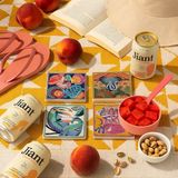 Renkli Tropikal Hayvan ve Deniz Canlıları Desenli Doğal Taş Bardak Altlığı 4’lü Set, Sunum ve Masa Dekoru - 10 x 10 cm