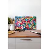 Renkli Üçgenler Cam Kesme Tahtası, Silikon Ayaklı, Isıya Kırılmaya Dayanıklı Sunum Kesim Tablası - 30 x 45 cm