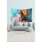 Renkli Unicorn Desenli Duvar Halısı Duvar Örtüsü Çocuk Odası Tapestry Süetimsi Dokulu%100 Polyester Kumaş