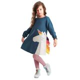 Renkli Unicorn Kız Çocuk Dokuma Elbise