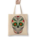 Renkli ve Desenli Kuru Kafa Skull Bez Çanta Uzun Saplı - Açık Bej - 40 X 40