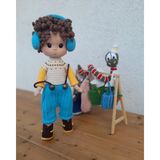 Renkli Ve Kreatif Amigurumi Örgü Oyuncak Bebek - Mavi - Kahverengi