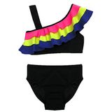 Renkli volanlı kız çocuk bikini takım DB200617BT siyah 5-6 Yaş