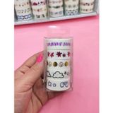 Renkli Yaldızlı Vintage Washi Tape Bant Yapışkanlı Maskeleme Kağıdı 5 Lı - Kurdele