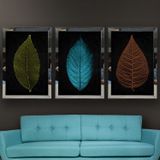 Renkli Yaprak Temalı Aynalı Çerçeveli 3 lü Kanvas Tablo Seti 150x70 cm SETS0050
