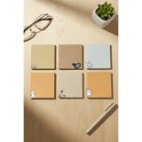 Renkli Zeka 6'lı Kedi Desenli Memopad Seti, (10x10) 110 gr Kalın Kağıt Notepad, Bloknot, Not Defteri,