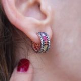 Renkli Zirkon Taşlı Baget Rose Gold Kaplama Gümüş Küpe
