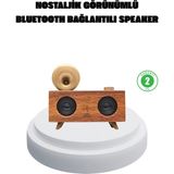 Renklime Çift Hoparlörlü Bluetooth Gramofon Speaker – Fm Radyo, Usb, Sd Kart ve Aux Girişli - Ahşap