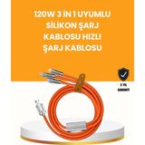 Renklime Çoklu Cihaz Dostu 120 W Hızlı Şarj Kablosu – Tek Kablo ile Her Cihaz Elinizin Altında