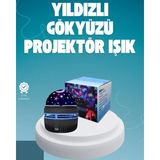 Renklime Döner Galaxy Projektör Gece Lambası – Ay ve Yıldız Işıklı Atmosfer Lamba, USB Bağlantılı - Ahşap
