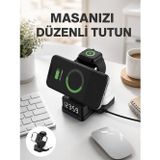 Renklime Kablosuz Şarjlı Dijital Masa Saati – 3 Parlaklık Seviyeli LED, Hızlı Şarj Yeni Nesil