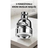 Renklime Krom 3 Fonksiyonlu Döner Musluk Ucu Mutfak ve Banyo İçin