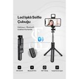 Renklime LED Işıklı Selfie Çubuğu Bluetooth Kumandalı Kablosuz Tripot Selfie Monopod Selfie Stick Siyah