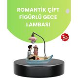 Renklime Oturan Çift Figürlü LED Masa Lambası Romantik Hediye - Ahşap