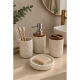 renkliürün 4 Parça Dekoratif Seramik Banyo Seti Beyaz Desenli HZ062