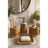 renkliürün 4 Parça Dekoratif Seramik Banyo Seti Ceviz Ahşap Desenli D155-10
