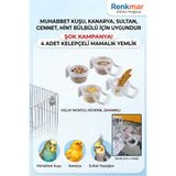 renkmar 4 Adet Kelepçeli Kafes İçi Mama ve Yemlik - Muhabbet Kuşu, Kanarya, Sultan Papağanı, Hint Bülbülü Uyumlu