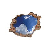 Renkselart Kırık Tuğla Bulutlar Gökyüzü Mavi Duvar Sticker