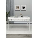 Renlife AÇILIR YEMEK MASASI METAL AYAKLI 6 KİŞİLİK MASA BEYAZ MERMER (CARRARA)