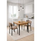 Renlife Ahşap Mutfak Masası Takımı Metal Ayaklı 2 Adet Antrasit Sandalye 70x70 Masa (2kahve Çam )