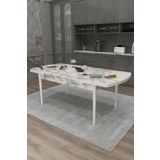 Renlife MUTFAK MASASI AÇILIR MASA BEYAZ MERMER DESENLİ 6 KİŞİLİK (NEW CARRARA)