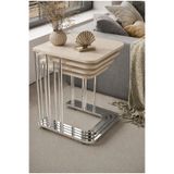 Renlife Zigon Sehpa Takımı 4'lü Metal Tekerlekli MDF Modern Salon Oturma Odası Sehpası (KROM TRAVERTEN)