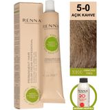Renna Bitkisel Amonyaksız Saç Boyası 60 Ml 5-0 Açık Kahve Oksidan Hediyeli