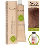 Renna Bitkisel Amonyaksız Saç Boyası 60 Ml 5-35 Açık Kestane Dore Akaju Oksidan Hediyeli
