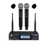 Rennes Rm-900Ee UHF 2x100 Kanal Çiftli Kablosuz El Mikrofonu Çift Anten LCD Ekran Mikrofon Seti