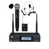 Rennes Rm-900Eh UHF 2x100 Kanal Çiftli Kablosuz El Yaka Headset Mikrofonu Çift Anten LCD Ekran Mikrofon Seti