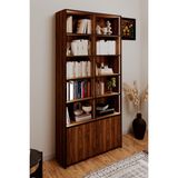 Renora Ceviz Kitaplık – Gömme LED Aydınlatmalı – %100 Mdf – 12 Bölmeli Dekor ve Hobi Vitrini - Ceviz - Siyah