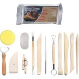 RENOVON 13 Parçalı Ahşap Seramik Oyma Aleti Seti Doğal ve Polimer Kil Çömlekçilik Heykel Çocuk Yetişkin ve Sanatçılar İçin El Sanatları Aksesuar ve Modelleme yapımı, 250 gr natural kırmızı kil ile