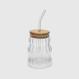 Renovon 500Ml Bambu Kapaklı Cam Bardak, Cam Pipetli Silikon Kapak Contalı Desenli Sıcak Soğuk İçecekler Kahve Meyve Suları Ve Çayları İçin