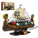 Reobrix Viking Korsan Gemisi Model Yapım Seti, Ortaçağ Viking Gemi Kiti Sürü Yelkenleri ve Kalkanları ile 66101, Erkekler Yetişkinler Gençler için Hediyeler, Ofis Odası için Viking Dekoru, 2547 ADET