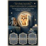 Reona Sevimli Kedi Gece Lambası – 3 LED 0.5W Tasarruflu Prize Takılan Bebek, Çocuk Odası, Yatak Odası ve Uyku Işığı