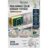 Reona Yapışkanlı Bulaşık Süngeri Tutucu Paslanmaz Çelik Askılık Çift Taraflı Mutfak Organizer