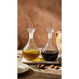Reoona 2 Adet 900 ml Borosilikat Tombul Çizgili Cam Yağdanlık ve Mermer Stantlı – Yağlık Sirkelik Seti - 001 - Beyaz