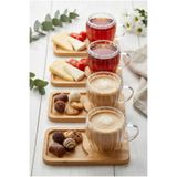 Reoona 4 kişilik 8 Parça Çift cidarlı bardak ve bambu tabaklı espresso çay kahve fincan takımı