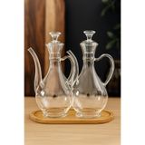 Reoona Borosilikat Cam Glorry Yağlık Yağdanlık ve Sirkelik 2'li Set 700 ml +700 ml Bambu Standlı