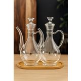 Reoona Borosilikat Cam Glorry Yağlık Yağdanlık ve Sirkelik 2'li Set 700 ml +700 ml Bambu Standlı