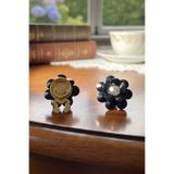 Reoona Yeni Trend Siyah Taşlı Kristal Çiçek Düğme Kapağı Broş Düğme Klipsi 1 Adet - Black Diamond Bloom