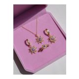 Reorah Collection Rapunzel Sun Kolye Küpe Yüzük Set 925 Ayar-Altın Kaplama