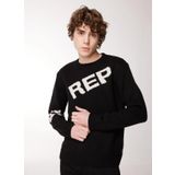 Replay Bisiklet Yaka Normal Baskılı Siyah Erkek Kazak UK2514 110 JACQUARD BLACK/BUTTER